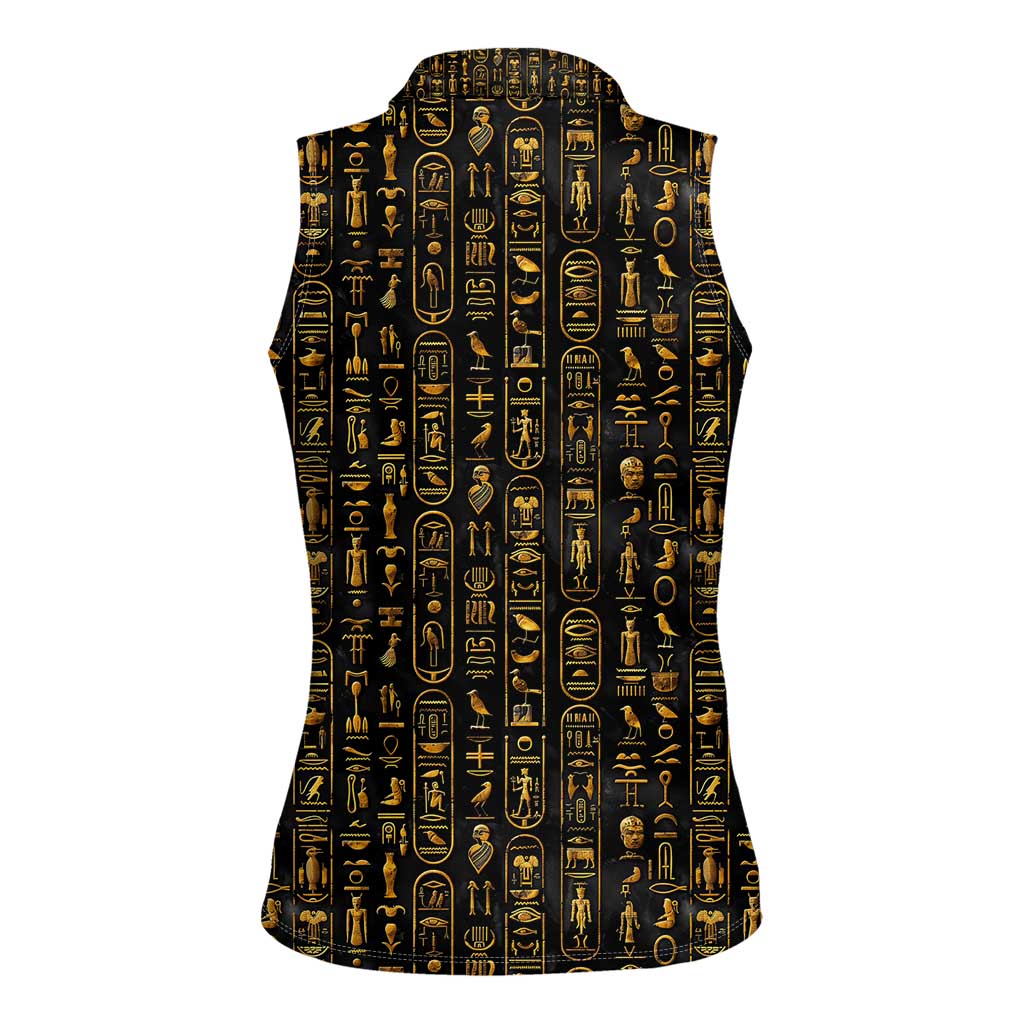 Ancient Pride Women Sleeveless Polo Shirt African Hieroglyphic Pattern, Eye of Horus, and Sacred Scarab Symbol - Wonder Print Shop