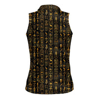 Ancient Pride Women Sleeveless Polo Shirt African Hieroglyphic Pattern, Eye of Horus, and Sacred Scarab Symbol - Wonder Print Shop