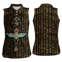 Ancient Pride Women Sleeveless Polo Shirt African Hieroglyphic Pattern, Eye of Horus, and Sacred Scarab Symbol - Wonder Print Shop