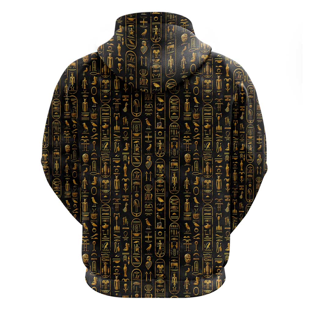 Ancient Pride Zip Hoodie African Hieroglyphic Pattern, Eye of Horus, and Sacred Scarab Symbol - Wonder Print Shop