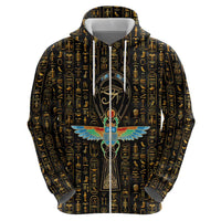 Ancient Pride Zip Hoodie African Hieroglyphic Pattern, Eye of Horus, and Sacred Scarab Symbol - Wonder Print Shop