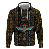 Ancient Pride Zip Hoodie African Hieroglyphic Pattern, Eye of Horus, and Sacred Scarab Symbol - Wonder Print Shop