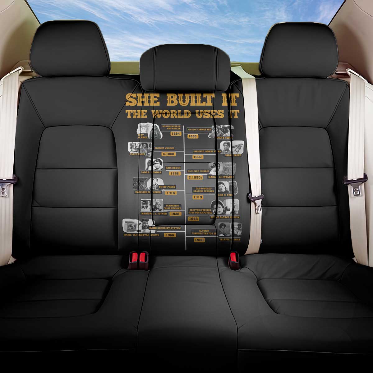She Built It The World Uses It Back Car Seat Cover African Influential Women Innovators Timeline - Wonder Print Shop