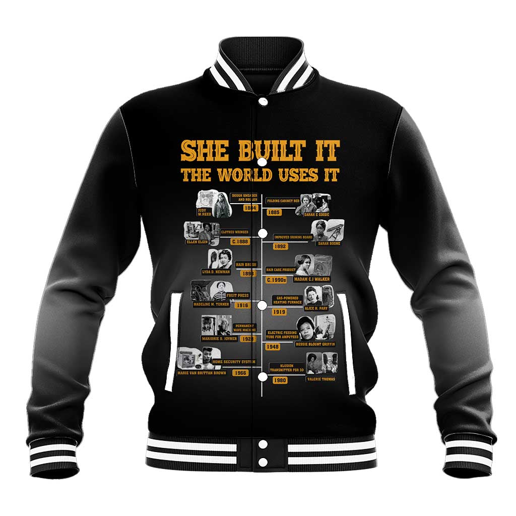 She Built It The World Uses It Baseball Jacket African Influential Women Innovators Timeline - Wonder Print Shop