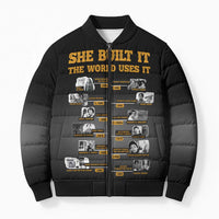 She Built It The World Uses It Bomber Puffer Jacket African Influential Women Innovators Timeline - Wonder Print Shop