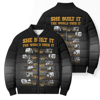 She Built It The World Uses It Bomber Puffer Jacket African Influential Women Innovators Timeline - Wonder Print Shop