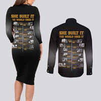 She Built It The World Uses It Couples Matching Long Sleeve Bodycon Dress and Long Sleeve Button Shirt African Influential Women Innovators Timeline - Wonder Print Shop