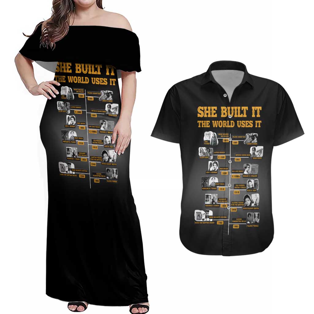 She Built It The World Uses It Couples Matching Off Shoulder Maxi Dress and Hawaiian Shirt African Influential Women Innovators Timeline - Wonder Print Shop