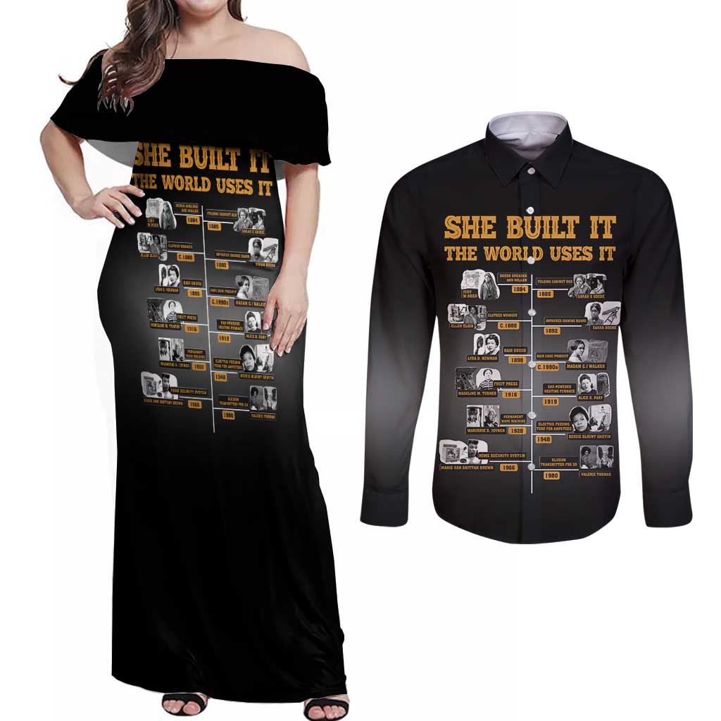 She Built It The World Uses It Couples Matching Off Shoulder Maxi Dress and Long Sleeve Button Shirt African Influential Women Innovators Timeline - Wonder Print Shop