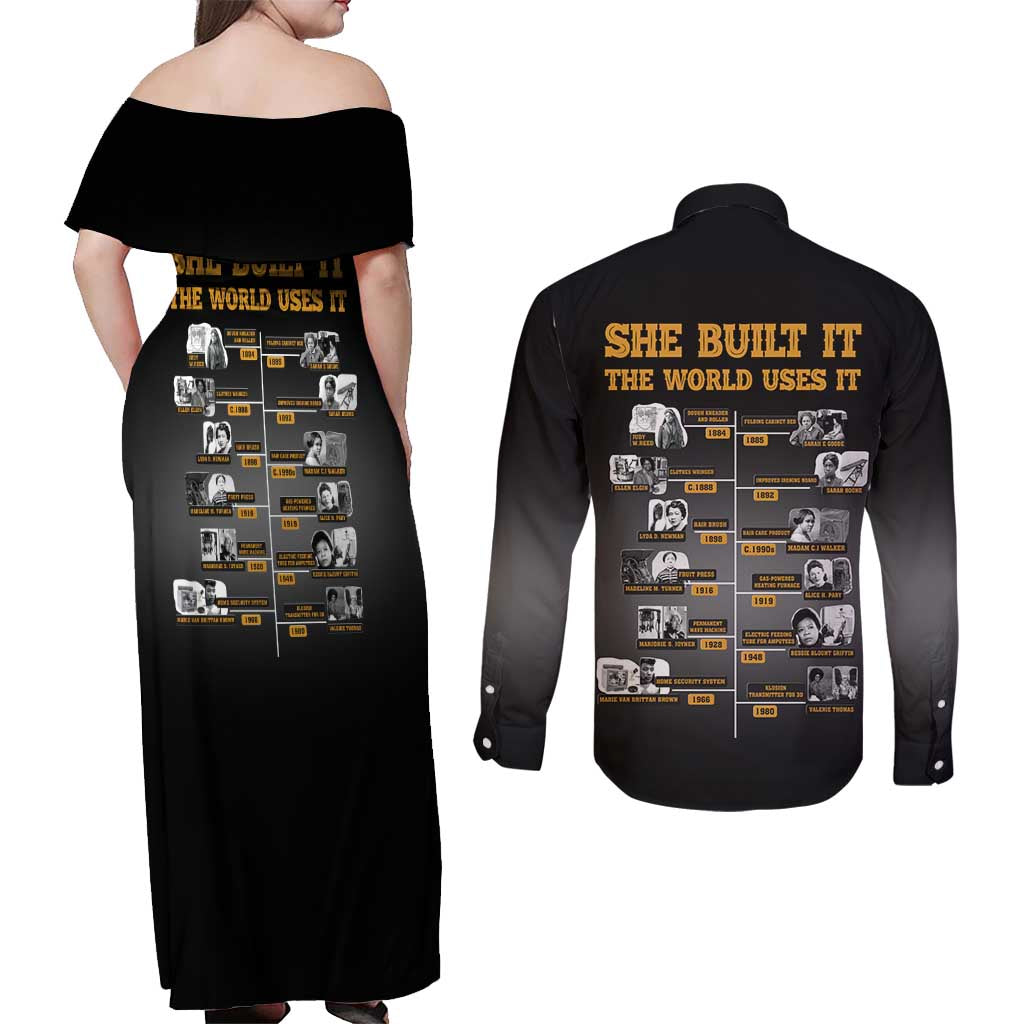 She Built It The World Uses It Couples Matching Off Shoulder Maxi Dress and Long Sleeve Button Shirt African Influential Women Innovators Timeline - Wonder Print Shop