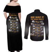 She Built It The World Uses It Couples Matching Off Shoulder Maxi Dress and Long Sleeve Button Shirt African Influential Women Innovators Timeline - Wonder Print Shop