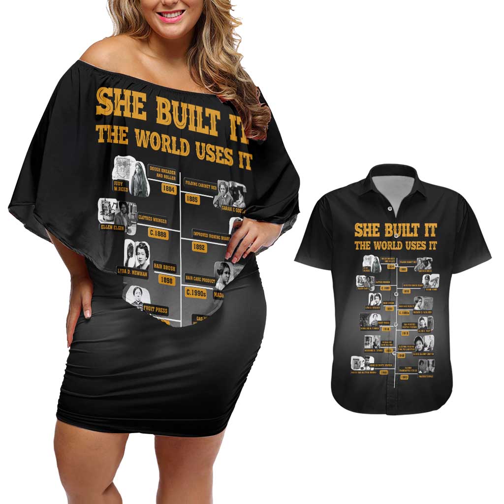 She Built It The World Uses It Couples Matching Off Shoulder Short Dress and Hawaiian Shirt African Influential Women Innovators Timeline - Wonder Print Shop