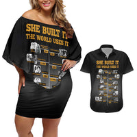 She Built It The World Uses It Couples Matching Off Shoulder Short Dress and Hawaiian Shirt African Influential Women Innovators Timeline - Wonder Print Shop