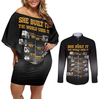 She Built It The World Uses It Couples Matching Off Shoulder Short Dress and Long Sleeve Button Shirt African Influential Women Innovators Timeline - Wonder Print Shop