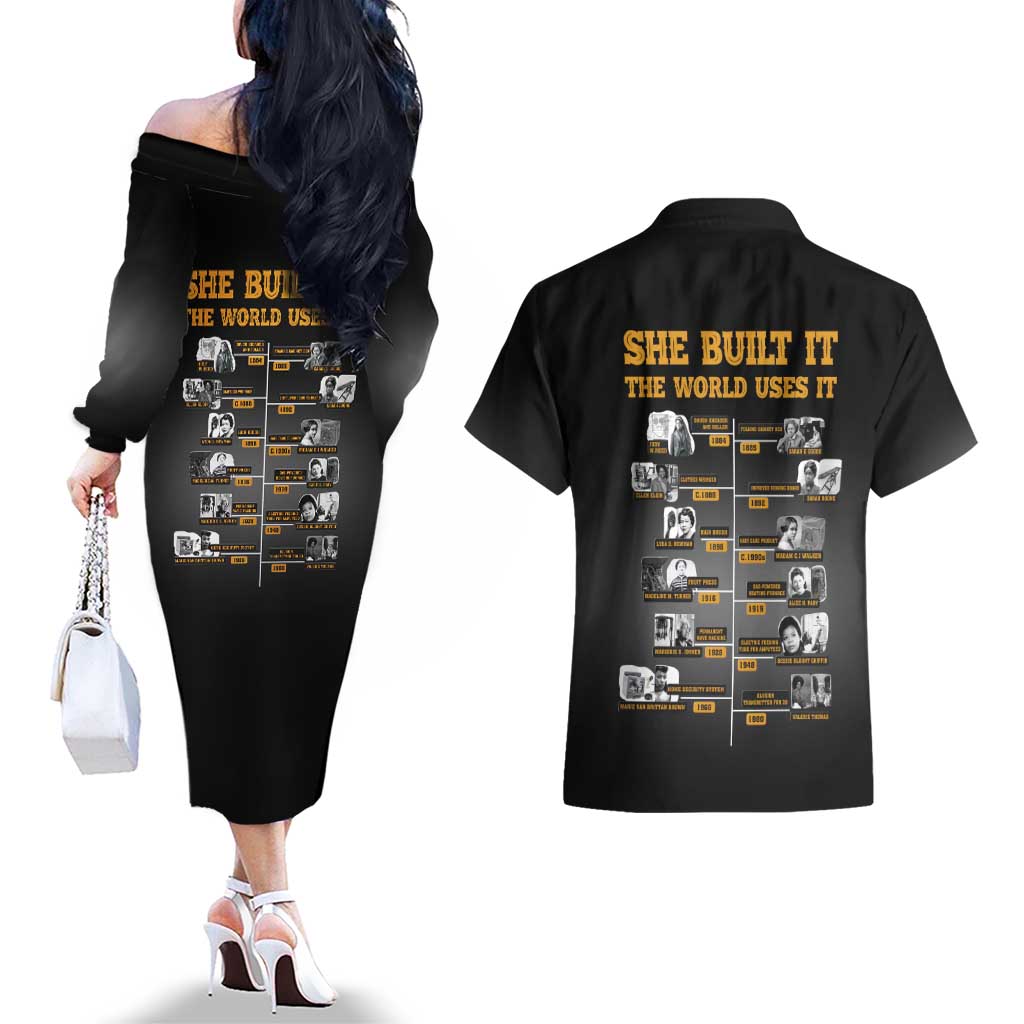 She Built It The World Uses It Couples Matching Off The Shoulder Long Sleeve Dress and Hawaiian Shirt African Influential Women Innovators Timeline - Wonder Print Shop