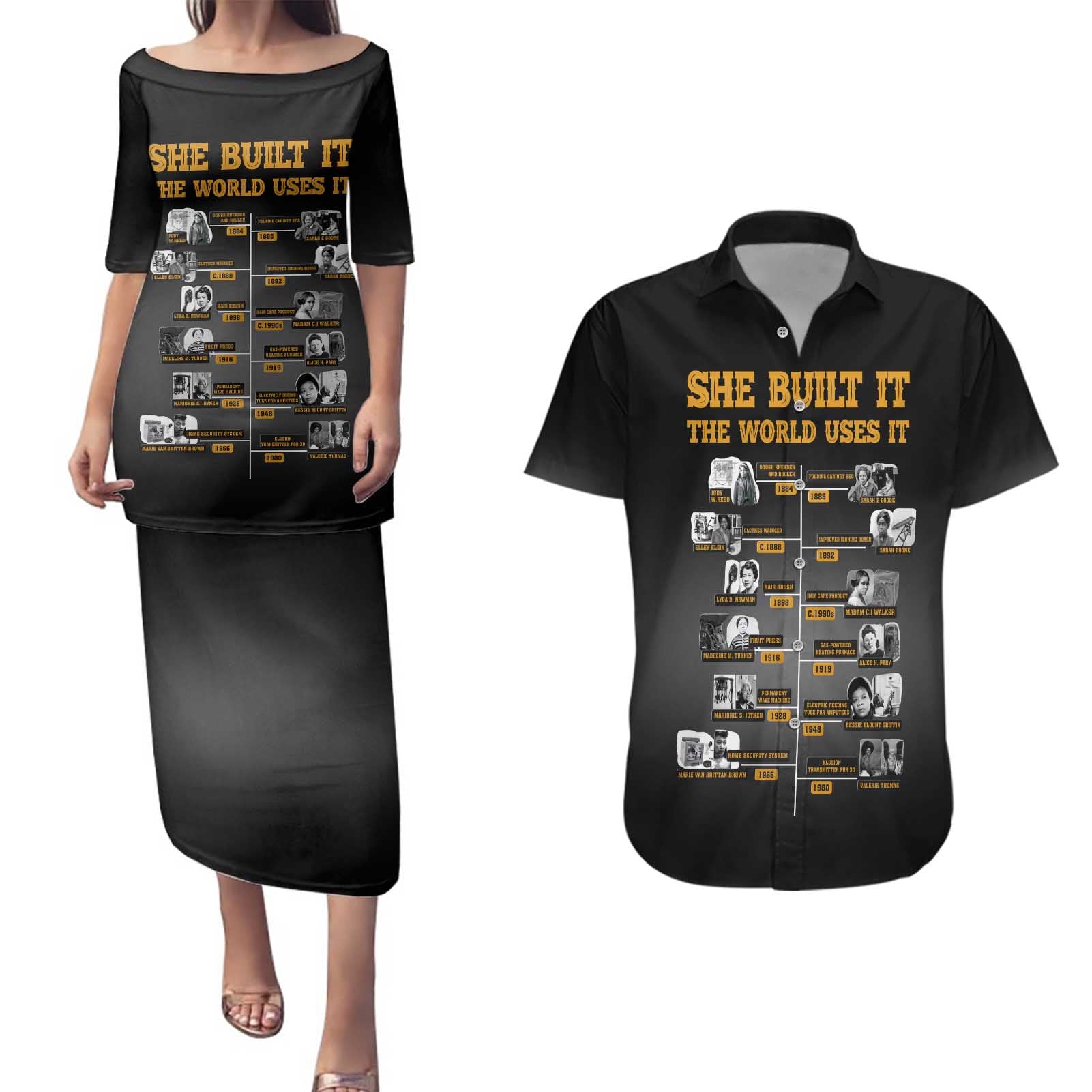 She Built It The World Uses It Couples Matching Puletasi and Hawaiian Shirt African Influential Women Innovators Timeline - Wonder Print Shop