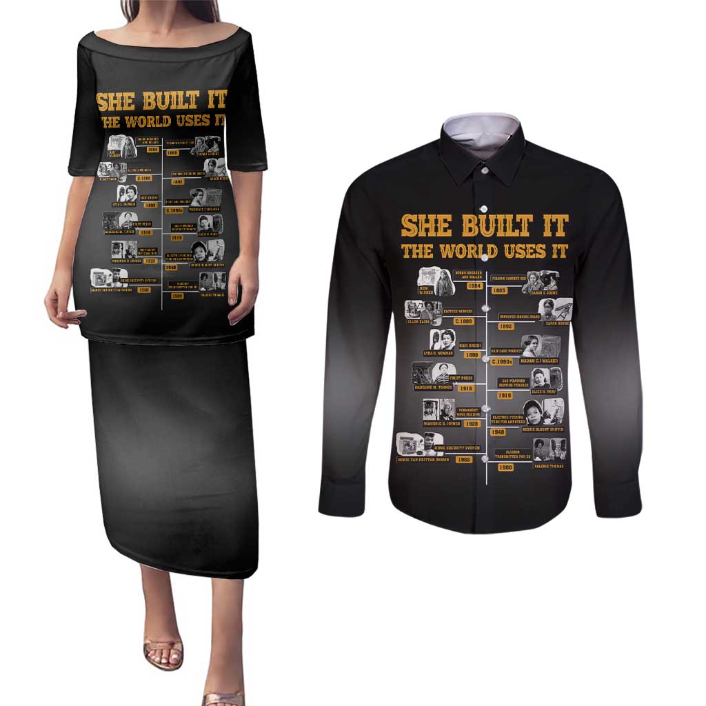 She Built It The World Uses It Couples Matching Puletasi and Long Sleeve Button Shirt African Influential Women Innovators Timeline - Wonder Print Shop
