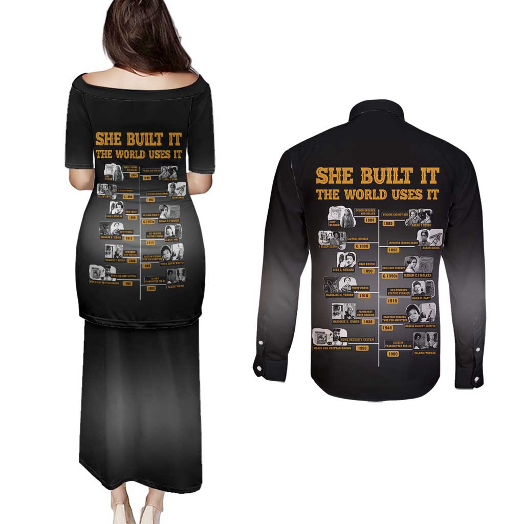 She Built It The World Uses It Couples Matching Puletasi and Long Sleeve Button Shirt African Influential Women Innovators Timeline - Wonder Print Shop
