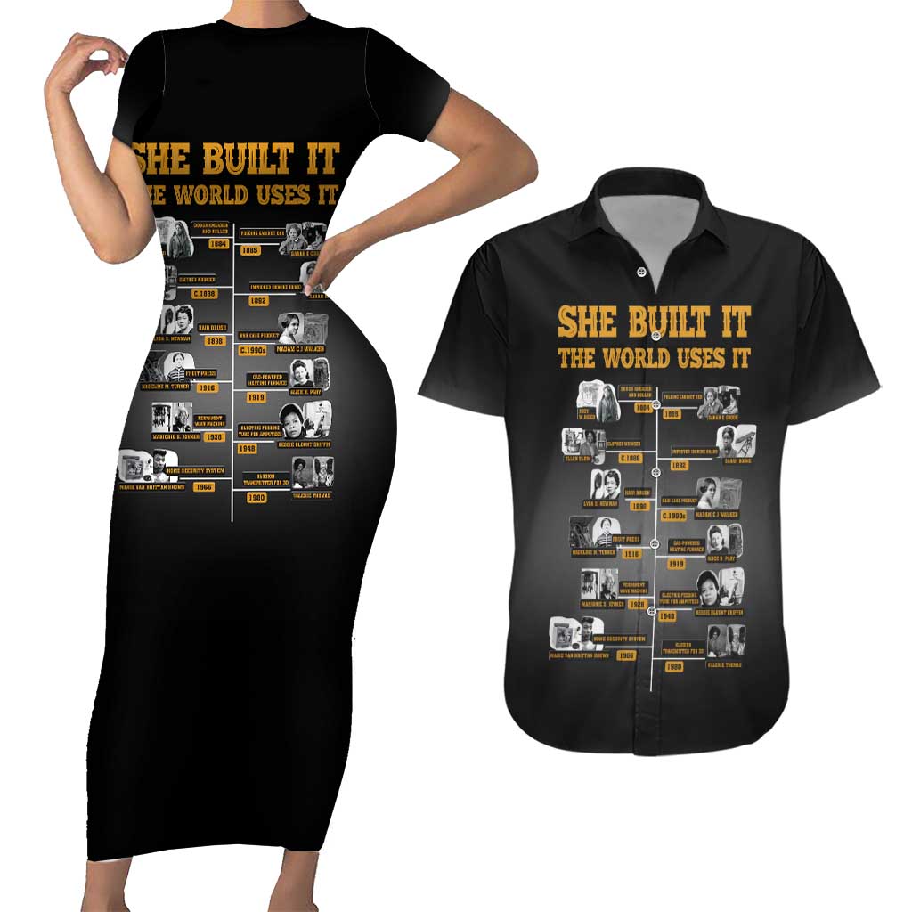 She Built It The World Uses It Couples Matching Short Sleeve Bodycon Dress and Hawaiian Shirt African Influential Women Innovators Timeline - Wonder Print Shop