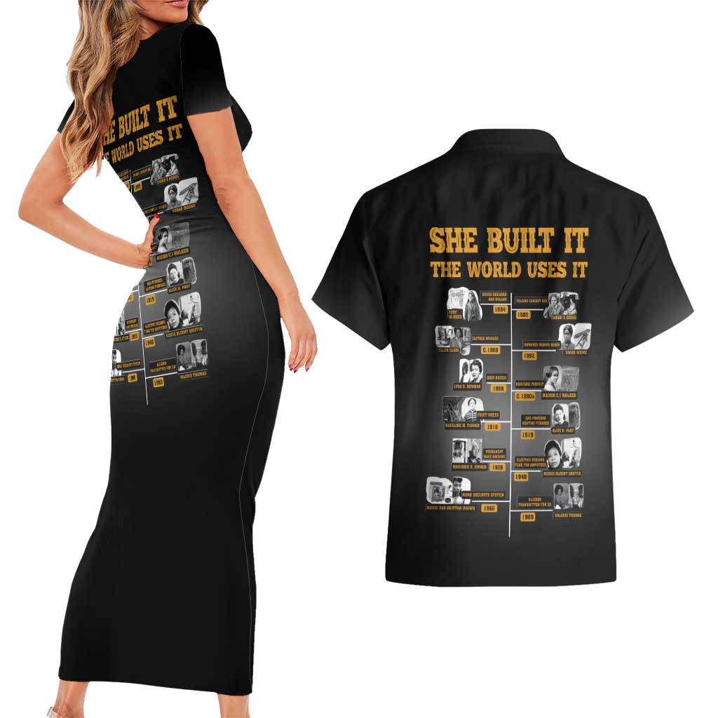 She Built It The World Uses It Couples Matching Short Sleeve Bodycon Dress and Hawaiian Shirt African Influential Women Innovators Timeline - Wonder Print Shop