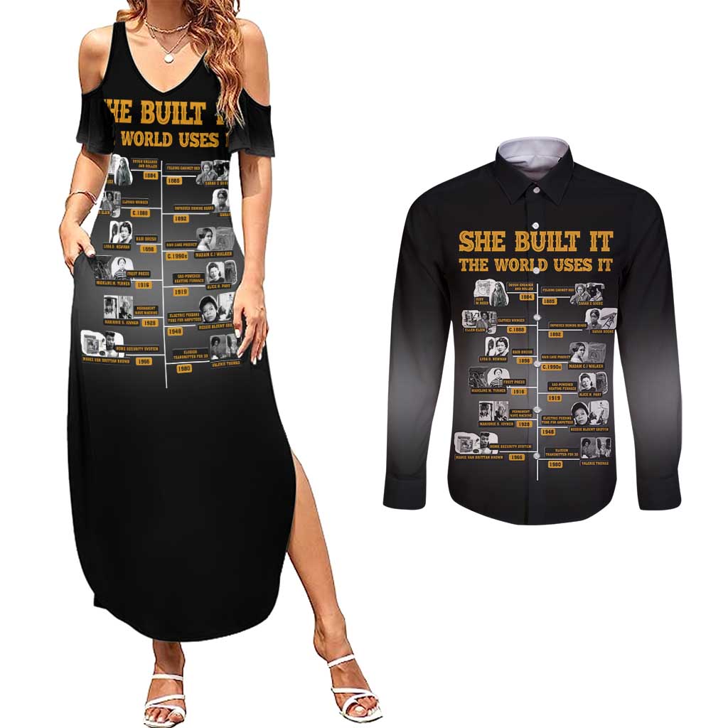 She Built It The World Uses It Couples Matching Summer Maxi Dress and Long Sleeve Button Shirt African Influential Women Innovators Timeline - Wonder Print Shop