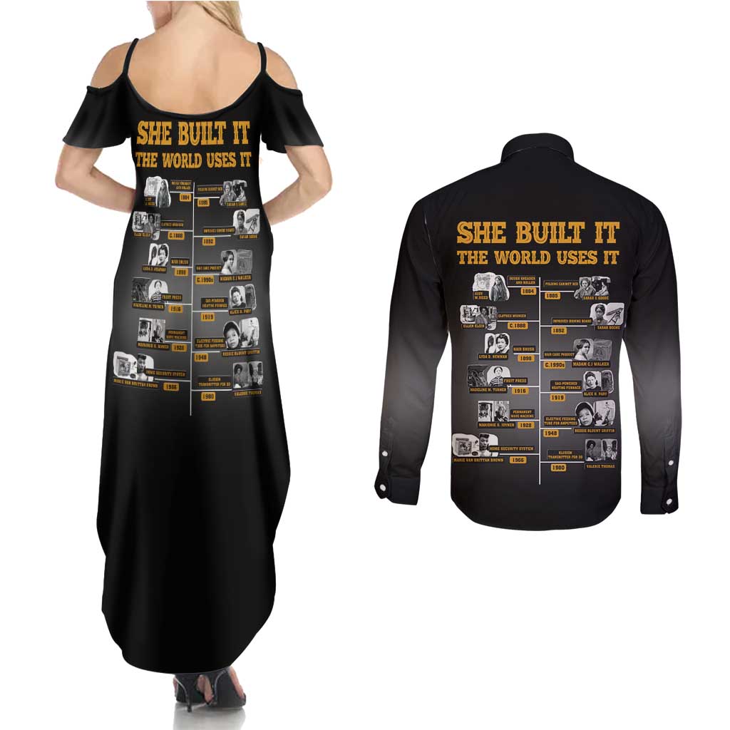 She Built It The World Uses It Couples Matching Summer Maxi Dress and Long Sleeve Button Shirt African Influential Women Innovators Timeline - Wonder Print Shop