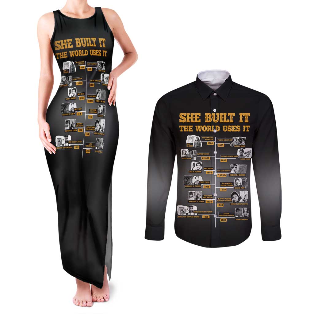 She Built It The World Uses It Couples Matching Tank Maxi Dress and Long Sleeve Button Shirt African Influential Women Innovators Timeline - Wonder Print Shop