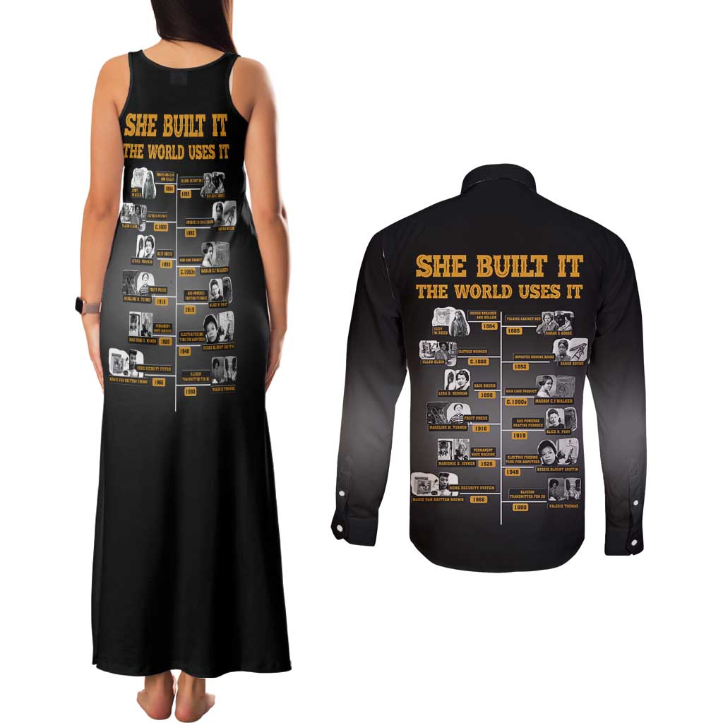 She Built It The World Uses It Couples Matching Tank Maxi Dress and Long Sleeve Button Shirt African Influential Women Innovators Timeline - Wonder Print Shop