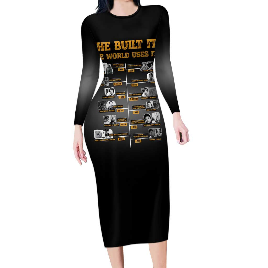 She Built It The World Uses It Family Matching Long Sleeve Bodycon Dress and Hawaiian Shirt African Influential Women Innovators Timeline - Wonder Print Shop