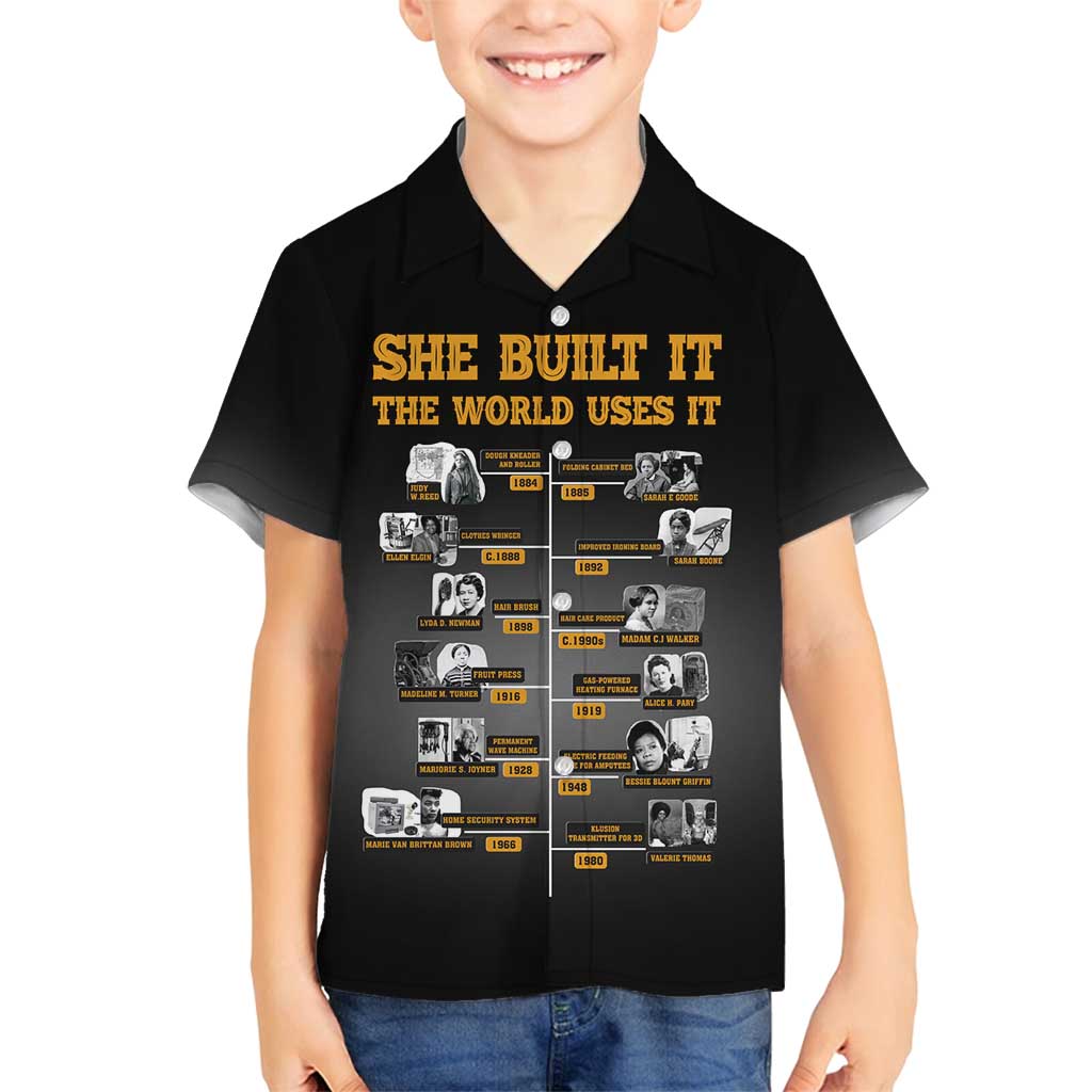 She Built It The World Uses It Family Matching Long Sleeve Bodycon Dress and Hawaiian Shirt African Influential Women Innovators Timeline - Wonder Print Shop