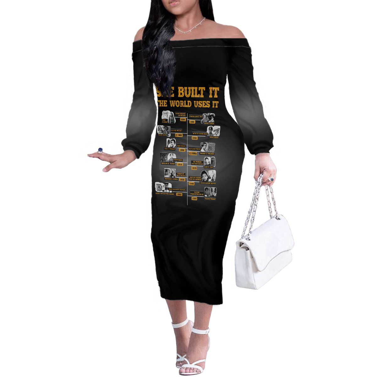 She Built It The World Uses It Family Matching Off The Shoulder Long Sleeve Dress and Hawaiian Shirt African Influential Women Innovators Timeline - Wonder Print Shop