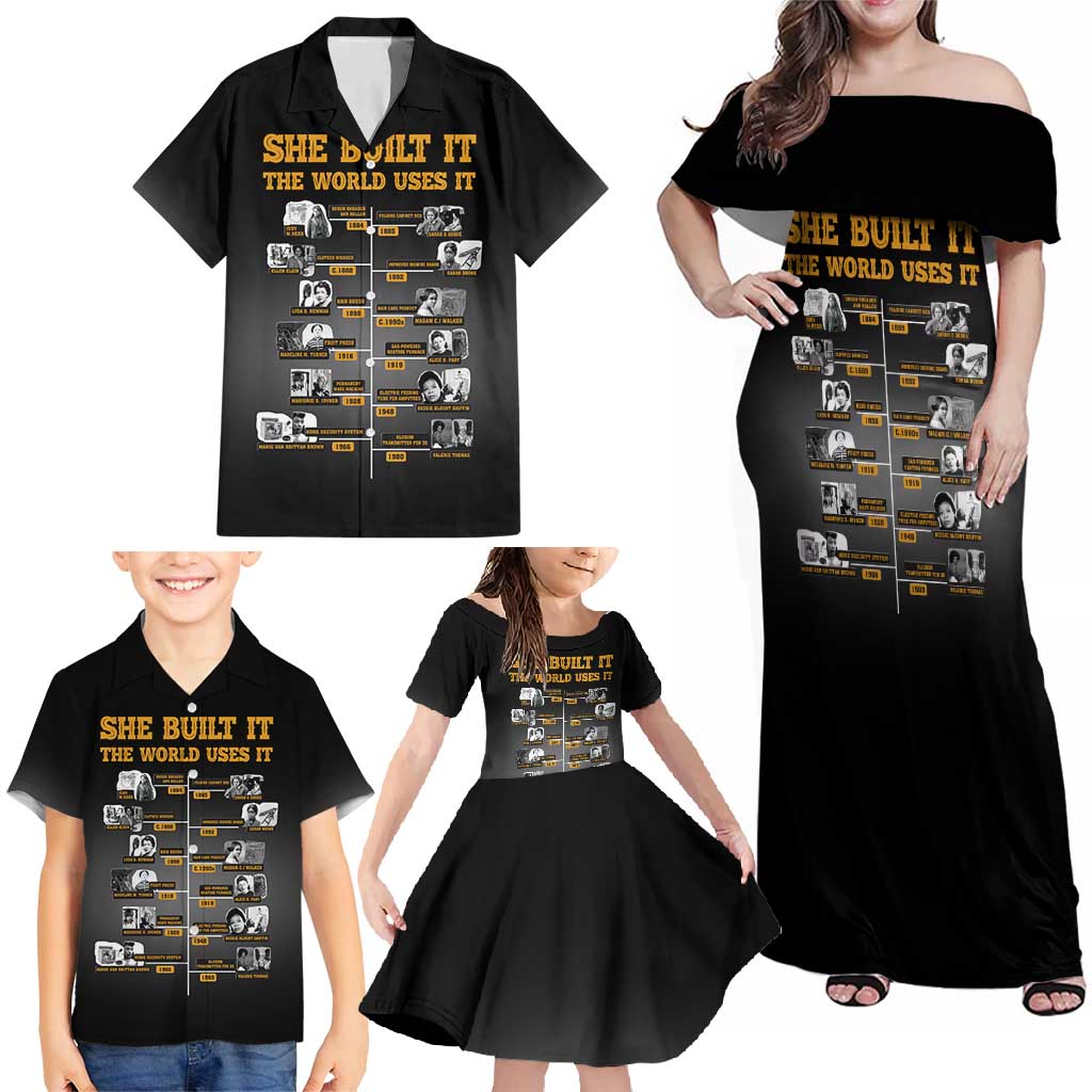 She Built It The World Uses It Family Matching Off Shoulder Maxi Dress and Hawaiian Shirt African Influential Women Innovators Timeline - Wonder Print Shop