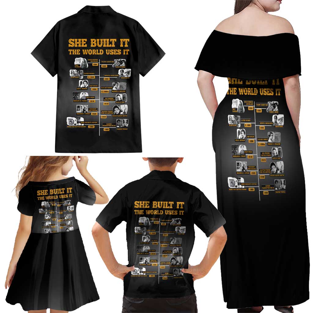 She Built It The World Uses It Family Matching Off Shoulder Maxi Dress and Hawaiian Shirt African Influential Women Innovators Timeline - Wonder Print Shop