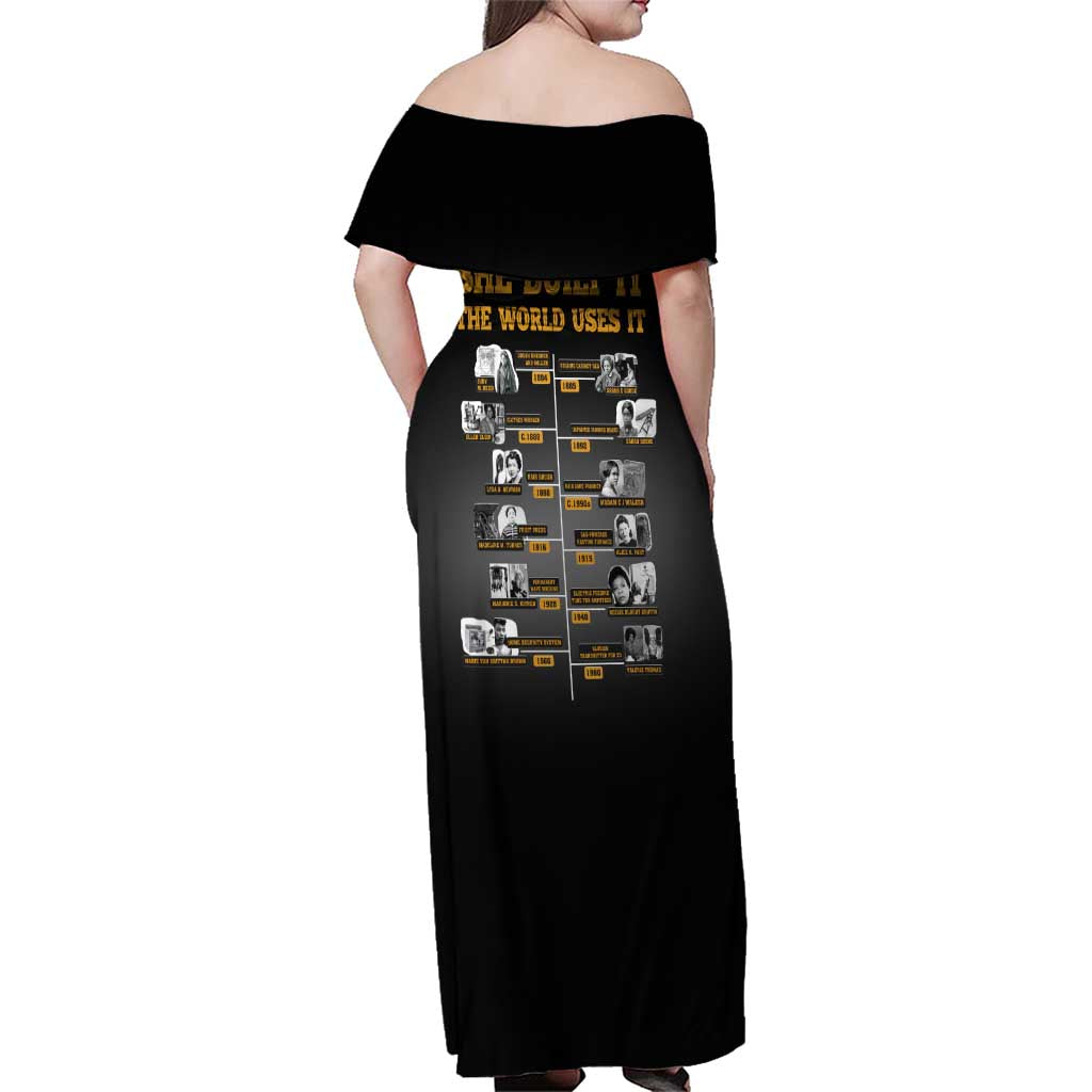 She Built It The World Uses It Family Matching Off Shoulder Maxi Dress and Hawaiian Shirt African Influential Women Innovators Timeline - Wonder Print Shop