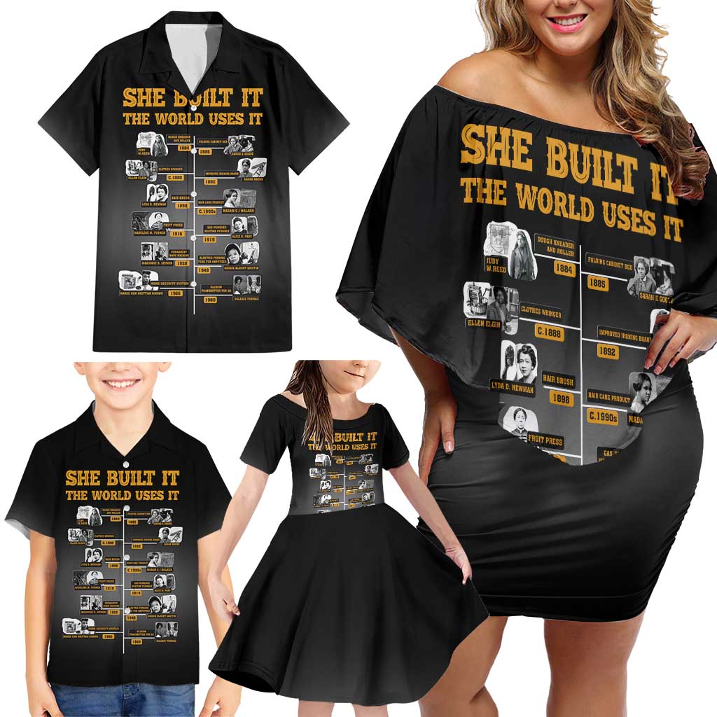 She Built It The World Uses It Family Matching Off Shoulder Short Dress and Hawaiian Shirt African Influential Women Innovators Timeline - Wonder Print Shop