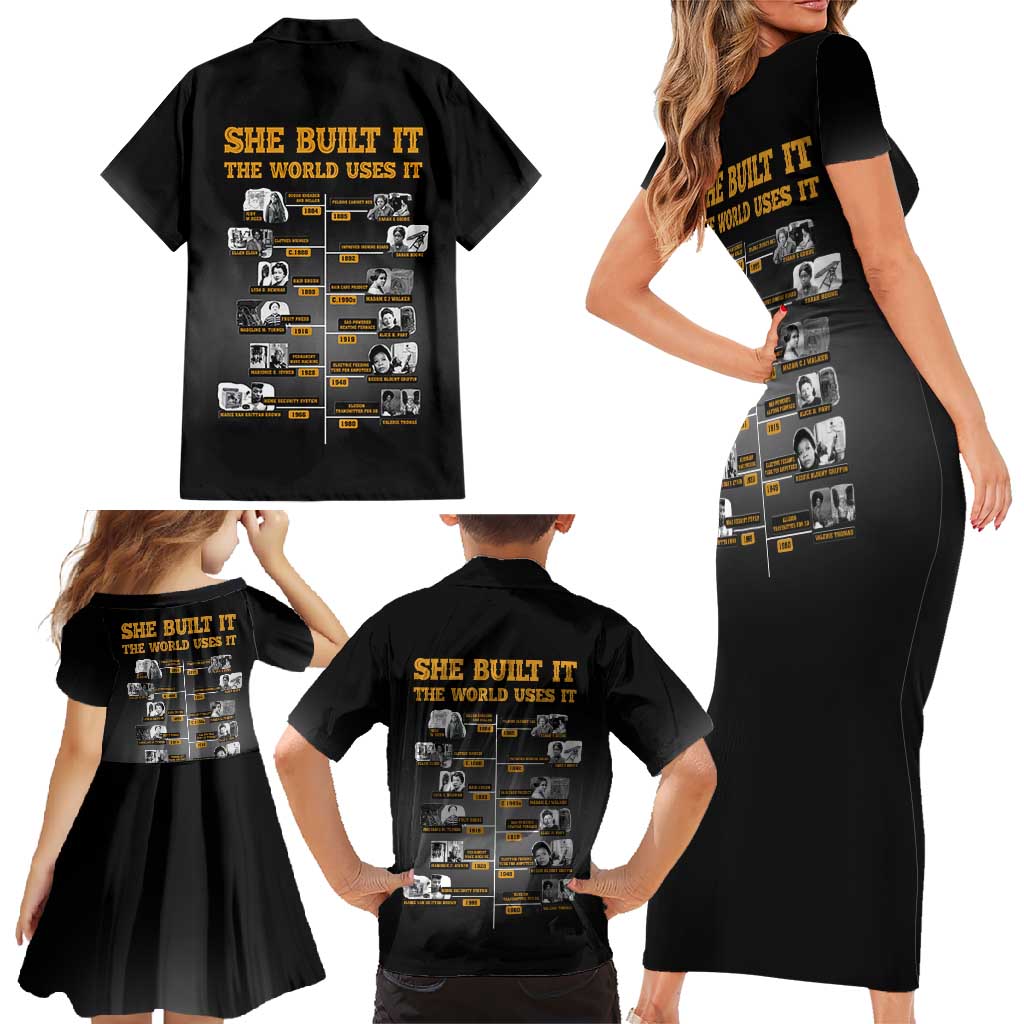 She Built It The World Uses It Family Matching Short Sleeve Bodycon Dress and Hawaiian Shirt African Influential Women Innovators Timeline - Wonder Print Shop