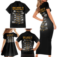 She Built It The World Uses It Family Matching Short Sleeve Bodycon Dress and Hawaiian Shirt African Influential Women Innovators Timeline - Wonder Print Shop