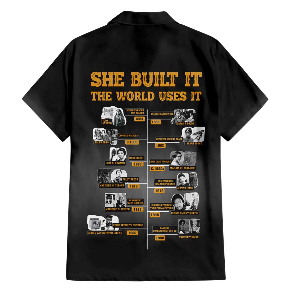 She Built It The World Uses It Family Matching Short Sleeve Bodycon Dress and Hawaiian Shirt African Influential Women Innovators Timeline - Wonder Print Shop