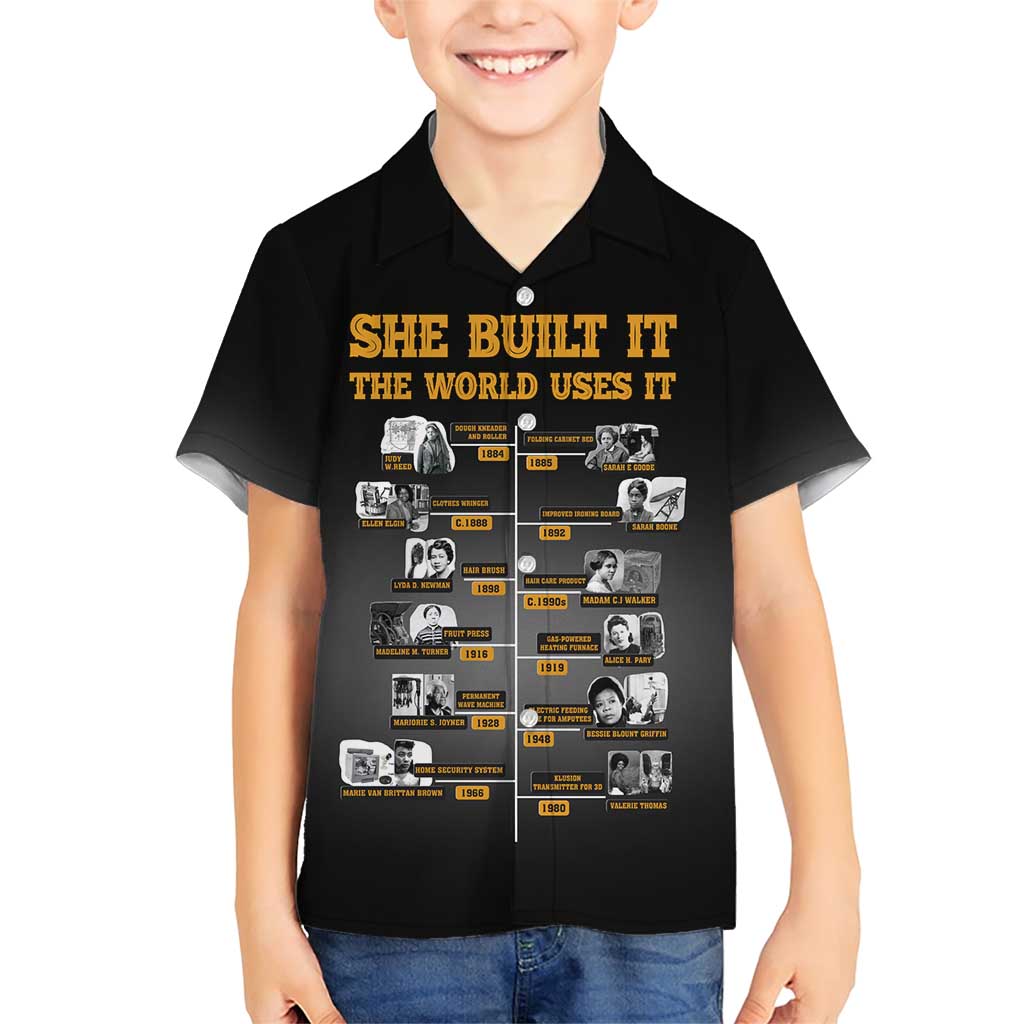 She Built It The World Uses It Family Matching Short Sleeve Bodycon Dress and Hawaiian Shirt African Influential Women Innovators Timeline - Wonder Print Shop