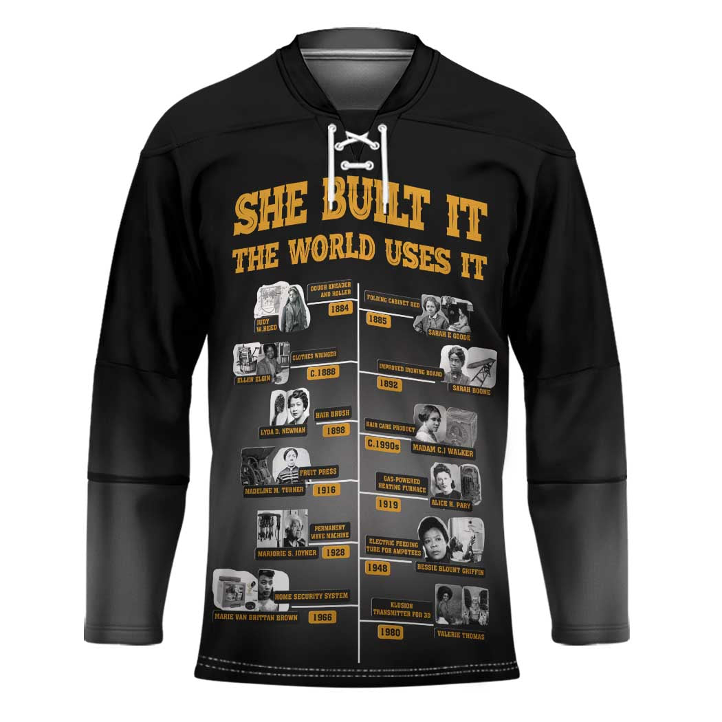She Built It The World Uses It Hockey Jersey African Influential Women Innovators Timeline - Wonder Print Shop