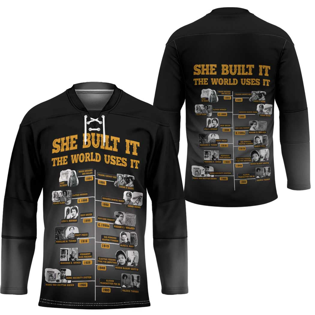 She Built It The World Uses It Hockey Jersey African Influential Women Innovators Timeline - Wonder Print Shop