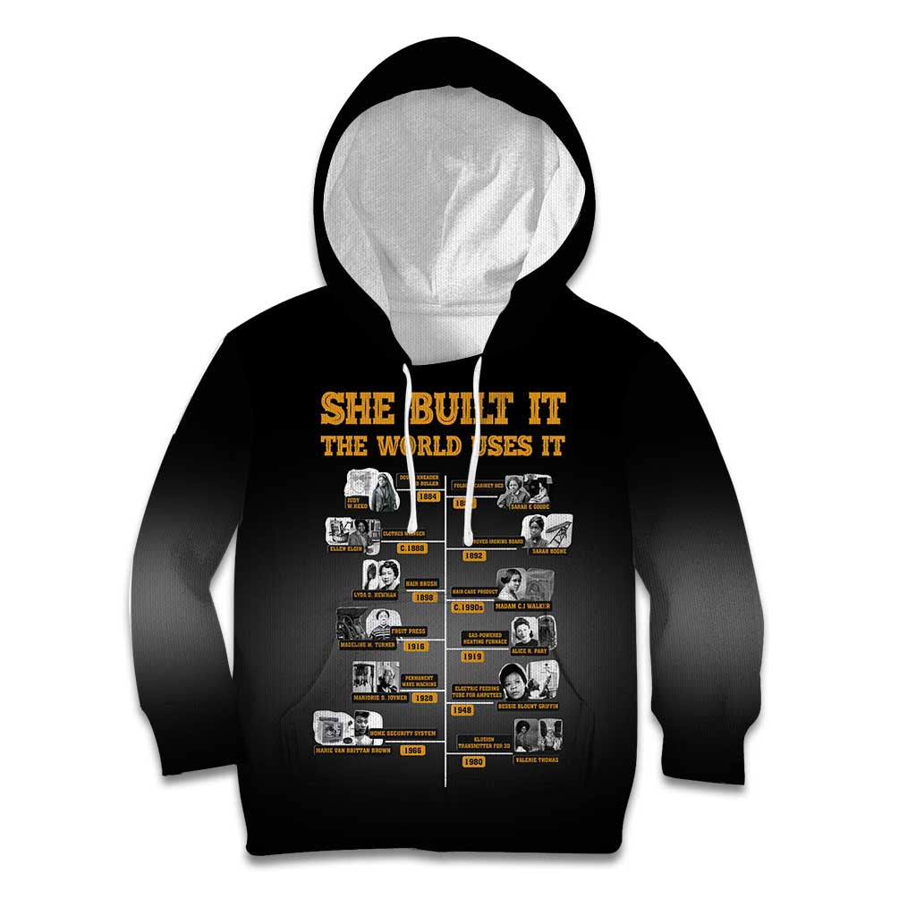 She Built It The World Uses It Kid Hoodie African Influential Women Innovators Timeline - Wonder Print Shop
