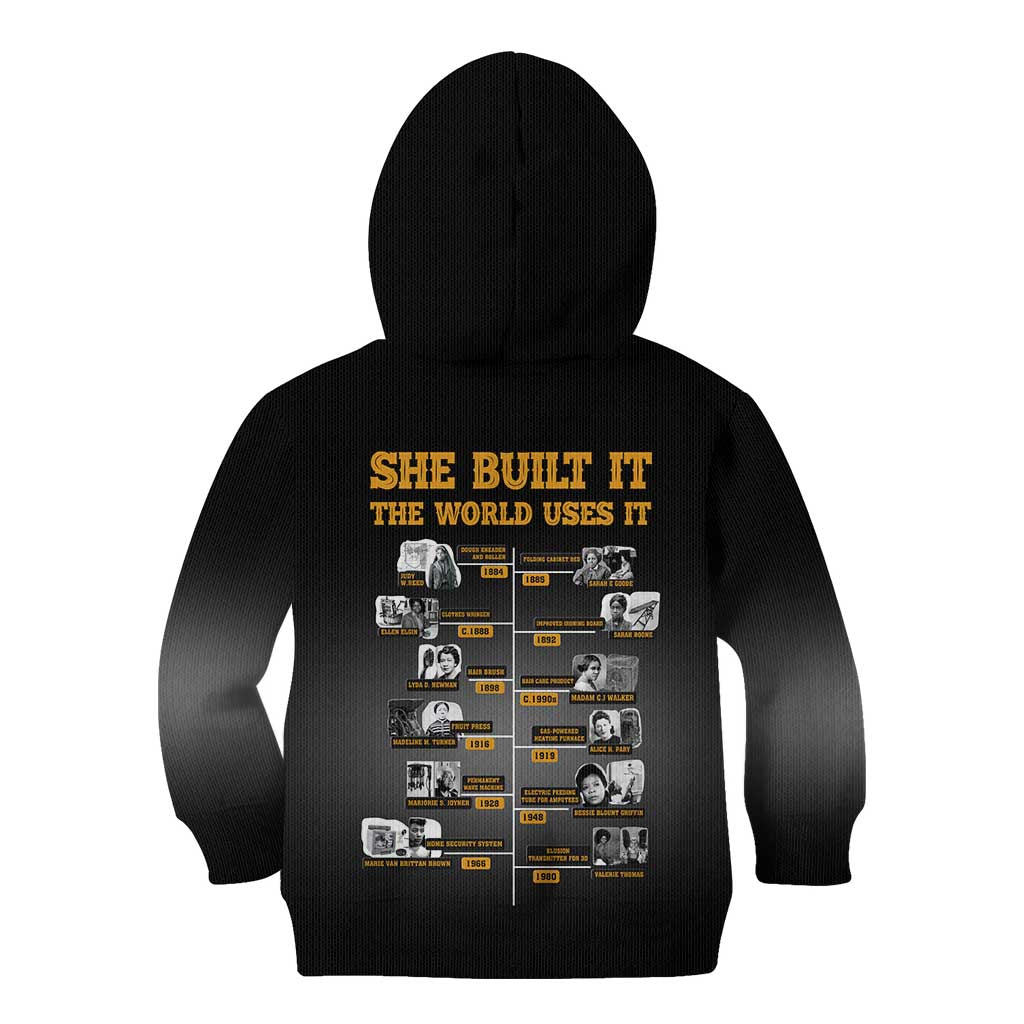 She Built It The World Uses It Kid Hoodie African Influential Women Innovators Timeline - Wonder Print Shop