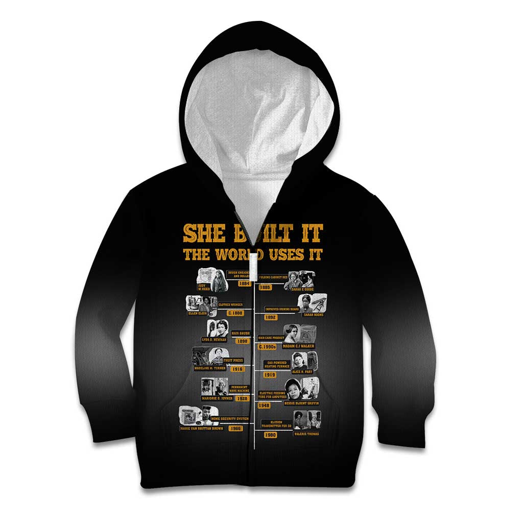 She Built It The World Uses It Kid Hoodie African Influential Women Innovators Timeline - Wonder Print Shop