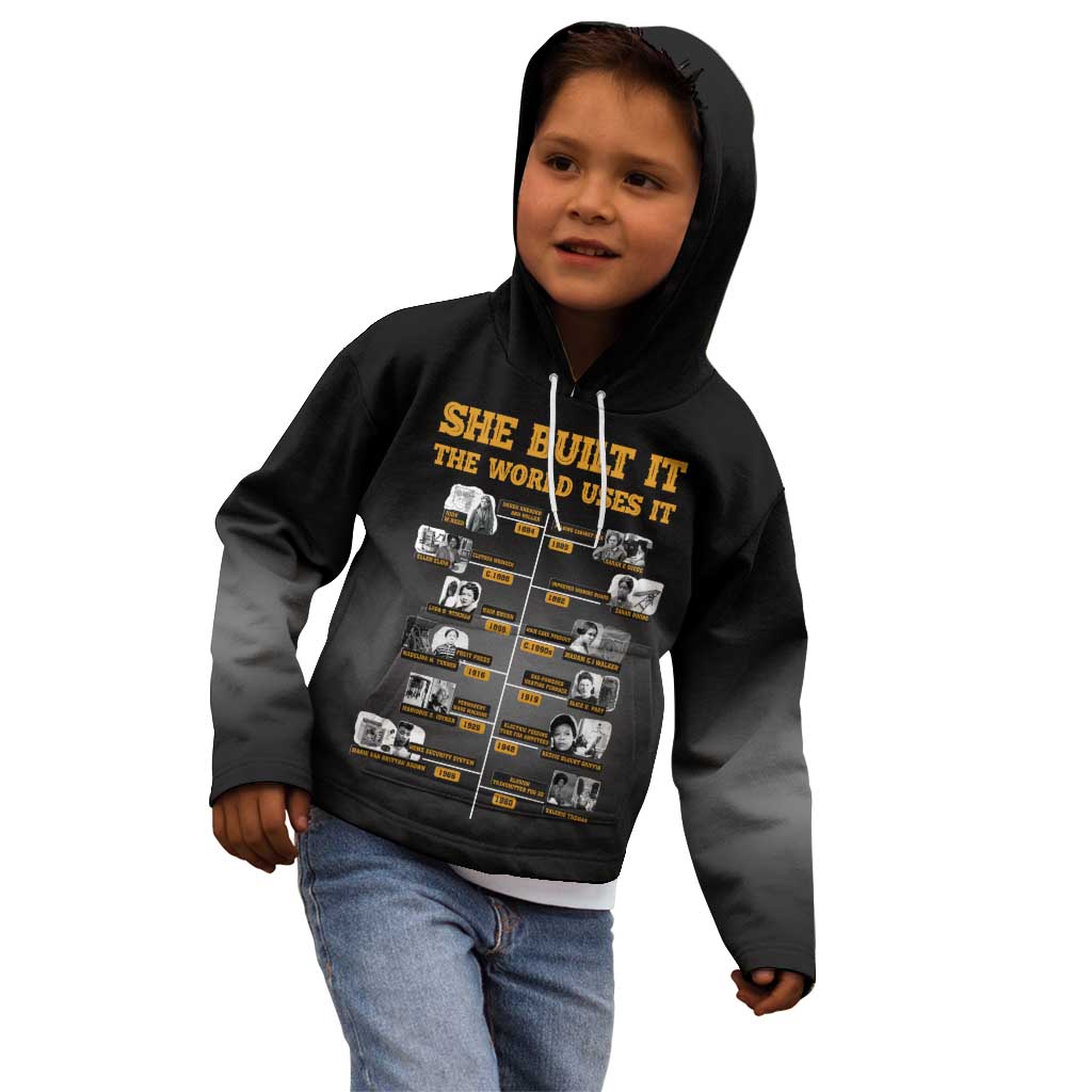 She Built It The World Uses It Kid Hoodie African Influential Women Innovators Timeline - Wonder Print Shop