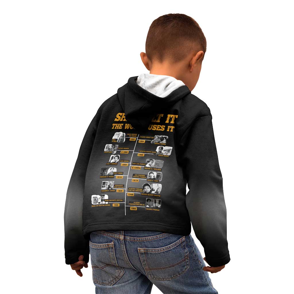 She Built It The World Uses It Kid Hoodie African Influential Women Innovators Timeline - Wonder Print Shop