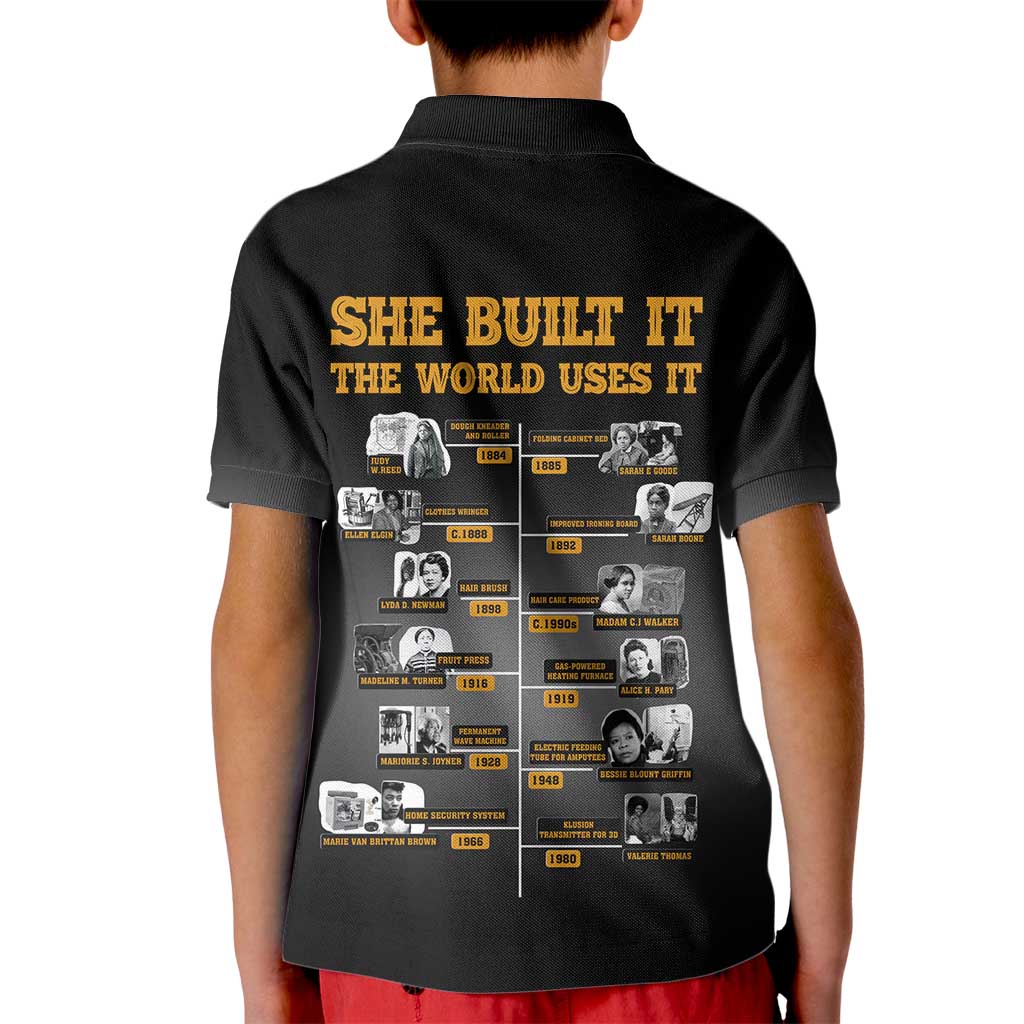 She Built It The World Uses It Kid Polo Shirt African Influential Women Innovators Timeline - Wonder Print Shop