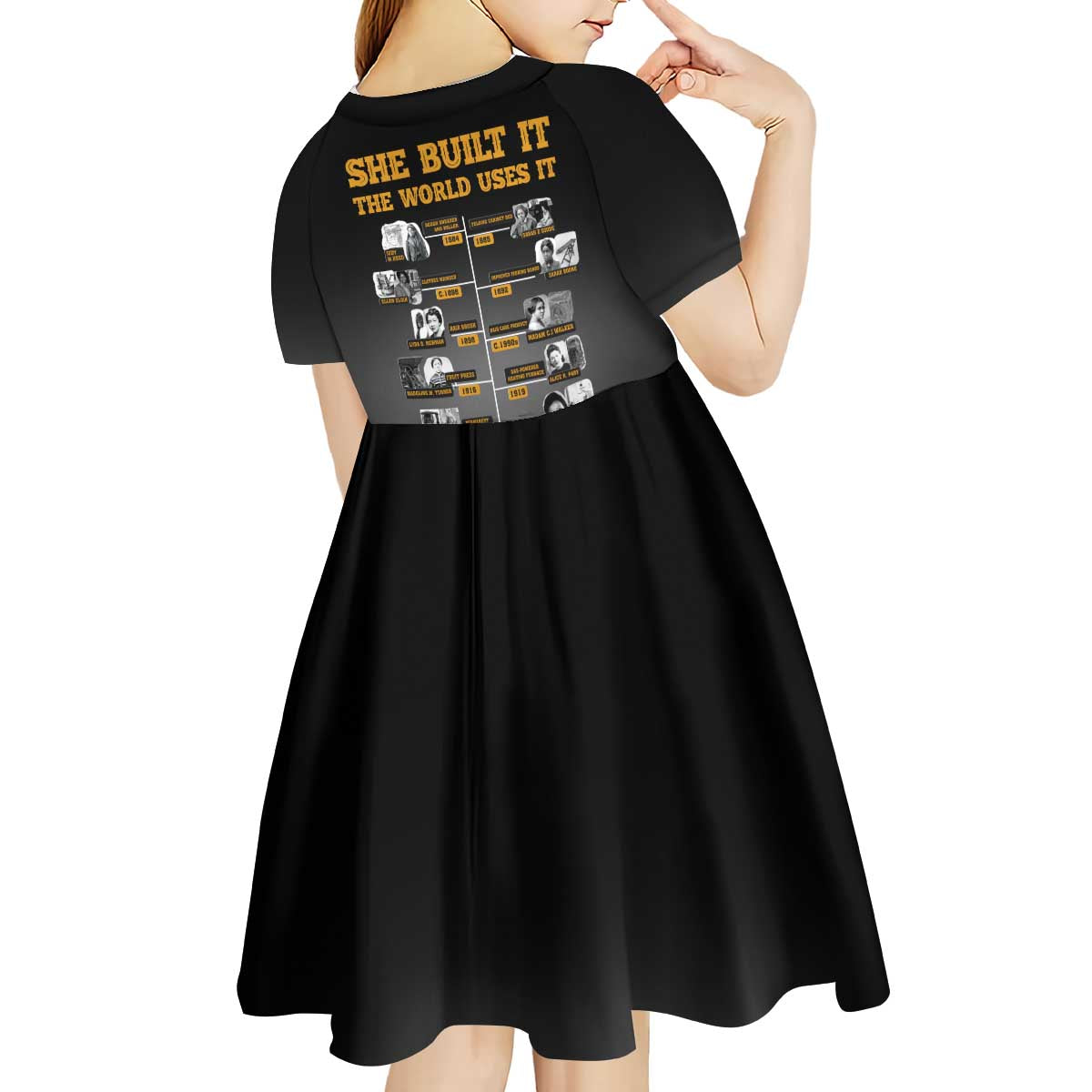 She Built It The World Uses It Kid Short Sleeve Dress African Influential Women Innovators Timeline - Wonder Print Shop