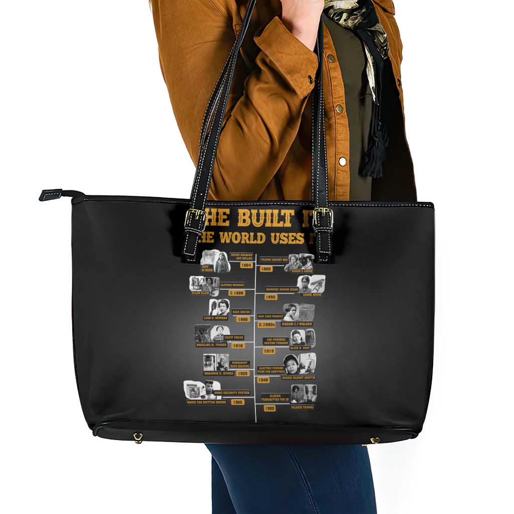 She Built It The World Uses It Leather Tote Bag African Influential Women Innovators Timeline - Wonder Print Shop