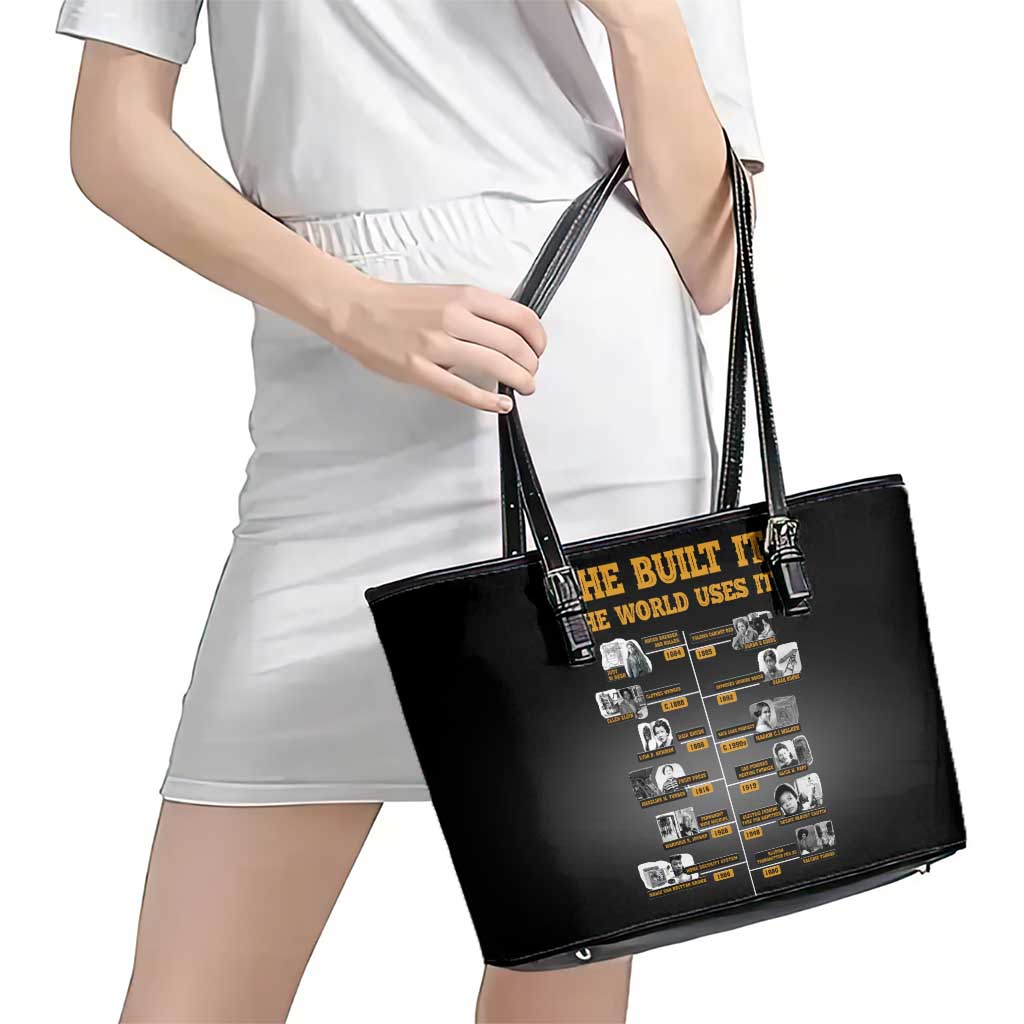 She Built It The World Uses It Leather Tote Bag African Influential Women Innovators Timeline - Wonder Print Shop